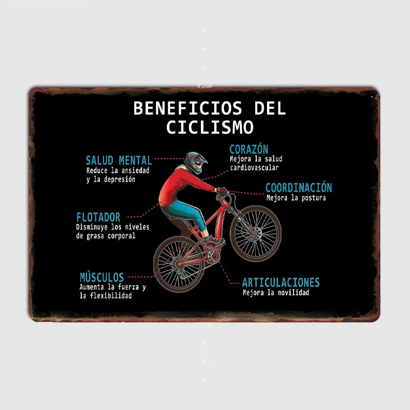 Mountain Biking Benefits - 사이클링의 이점 포스터 산악 자전거 금속